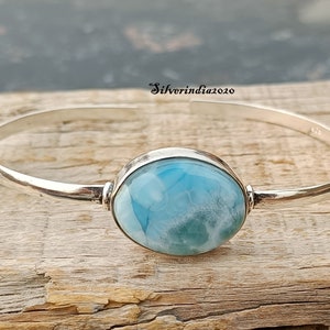 Larimar Bangle, 925 Silver Bangle, Handmade Bangle, Women Bangle, Adjustable Bangle, Open Cuff Bangle, Beautiful Bangle, Gift For Her