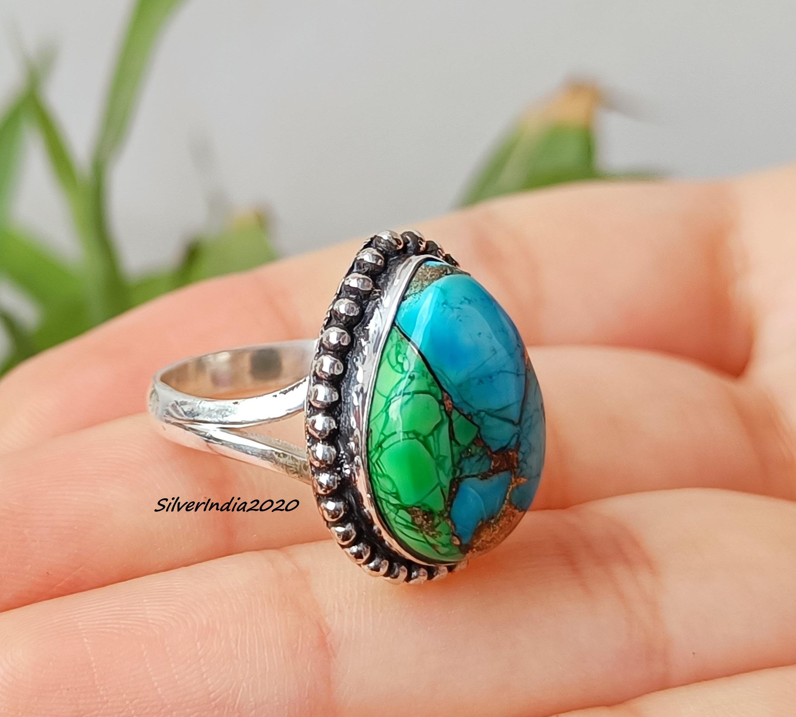 Handmade Turquoise & 925 Silver Ring: Peacock Dahlia Bangle - Etsy