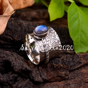 Labradorite Spinner Ring: Handmade 925 Sterling Silver Meditation Band
