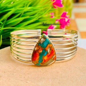 Oyster Copper Turquoise Bangle, Handmade Bangle, 925 Sterling Silver Bangle, Turquoise Bracelet, Gift For Women, Gemstone Bangle Gift