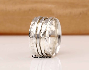 Handmade Sterling Silver Texture Spinner Ring: Anxiety Meditation Jewelry