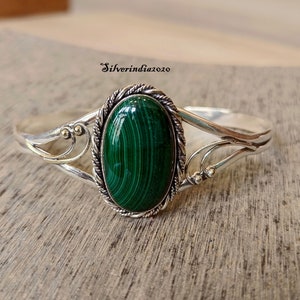 Handmade Malachite Bangle: 925 Sterling Silver Gemstone Bangle