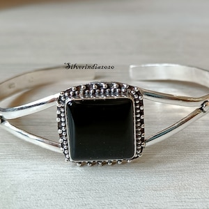 Handmade Black Onyx Bangle: 925 Sterling Silver Party Jewelry