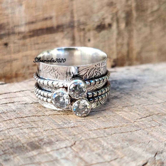 Crystal Spinner Ring: Sterling Silver Meditation Anxiety Ring