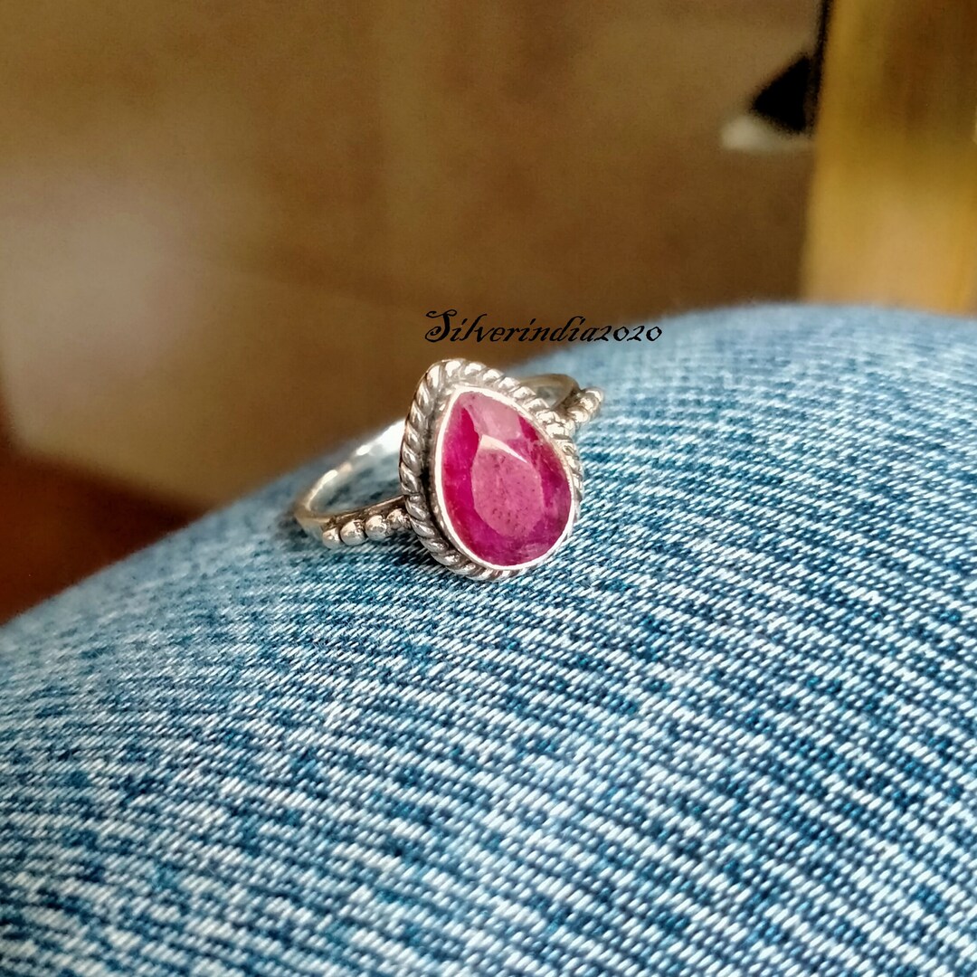 Ruby Ring Tear Drop Ring*gemstone Band Ring*925 Sterling Silver Ring ...