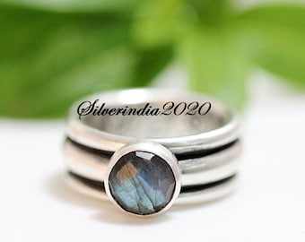 Labradorite Spinner Ring: 925 Sterling Silver Meditation Fidget Ring