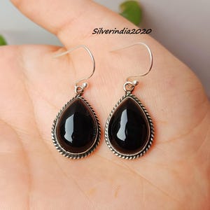 Black Onyx 925 Sterling Silver Earrings: Handmade Boho Jewelry