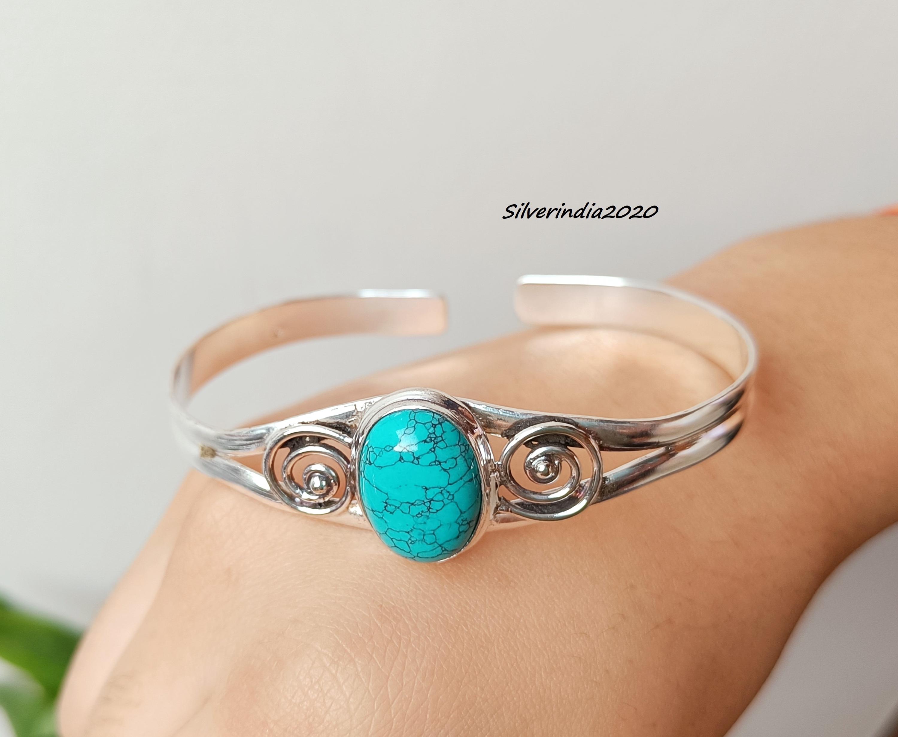 Handcrafted Turquoise Bangle: Spiral Sterling Silver Cuff Bracelet