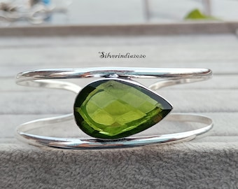 Peridot Bangle, 925 Sterling Silver Bracelet, Pear Shape Gemstone Bangle, Beautiful Bangle Open Cuff Bangle, Adjustable Bangle, Gift Bangle