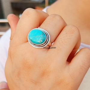 Handmade Mohave Turquoise Sterling Silver Ring: Boho Gemstone Band