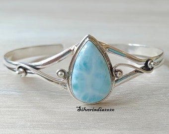 Larimar Bangle: Pear Stone 925 Sterling Silver Bracelet