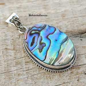 Abalone Shell Sterling Silver Pendant: Handmade Gemstone Necklace