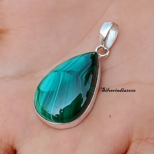 Malachite Natural Silver Gemstone Pendant Necklace For Women, 925 Sterling Silver Pendant For Women Jewelry, Bridal Silver Gift For Her