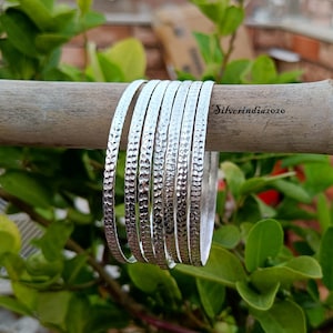Hammered Sterling Silver Bangle Set: 7 Stacking Bracelets