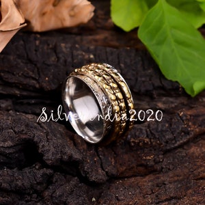 Sterling Silver Spinner Ring: Dainty Texture, Anxiety Fidget Ring