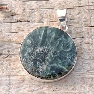 Handmade Seraphinite Pendant: 925 Sterling Silver Gemstone Jewelry