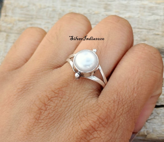 Natural Pearl Stone Ring Gemstone Pearl Birthstone Pearl Ring Handmade 925  Silver Ring Silver Jewelry Stacking Silver Band Ring - Etsy