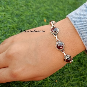 Handmade Garnet Bracelet: 925 Sterling Silver, 7 Gemstone Design