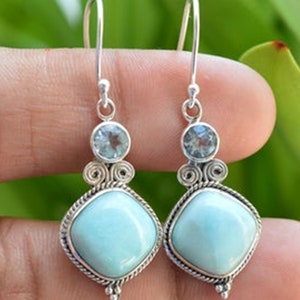 Natural Larimar Earring ~ 925 Sterling Silver ~ Gemstone Earring ~ Bridal Wedding Jewelry ~ Silver Larimar Jewelry ~ Handmade Earring