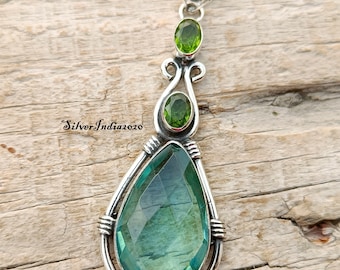 Handmade Aquamarine 925 Sterling Silver Pendant: Gemstone Jewelry