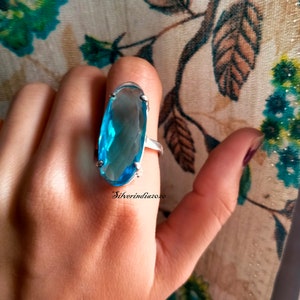 Blue Topaz 925 Sterling Silver Ring - Handmade Gemstone Ring
