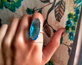 Blue Topaz 925 Sterling Silver Ring - Handmade Gemstone Ring