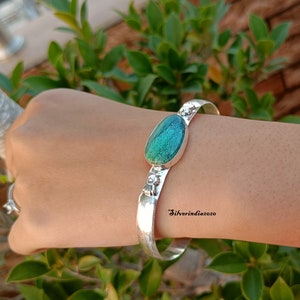 Tibetan Turquoise Bangle For Women, Handmade Bangle, Adjustable Bangle, Open Cuff Bangle, Beautiful Bangle, Stacking Bangle, Silver Bracelet