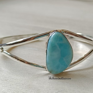 Handmade Larimar Bangle: 925 Sterling Silver Gemstone Jewelry