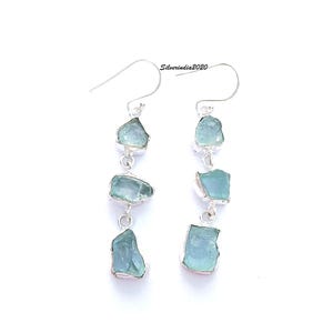 Raw Aquamarine Dangle Earrings: Handmade Sterling Silver Gemstone Jewelry