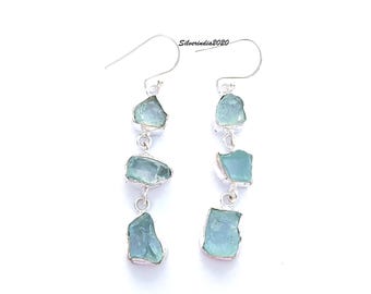 Raw Aquamarine Dangle Earrings: Handmade Sterling Silver Gemstone Jewelry