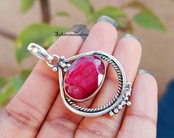 Ruby Pendant 925 Sterling Silver Pendant Gemstone Pendant Handmade Pendant Ruby Jewelry Gift For Her Wedding Jewelry Birthstone Pendant Gift