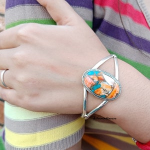 Oyster Copper Turquoise Bangle: Handmade 925 Sterling Silver Gemstone Bracelet