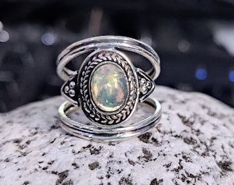 Handmade Opal Ring: 925 Sterling Silver Gemstone Band