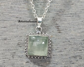 Handmade 925 Sterling Silver Natural Prehnite Pendant