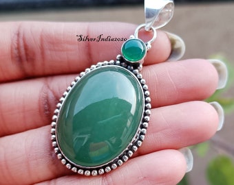Green Onyx 925 Sterling Silver Pendant - Handmade Gemstone Jewelry