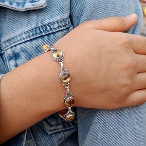 Citrine Gemstone Bracelet,Oval Shape Bracelet,Adjustable Bracelet,925 Sterling Silver Bracelet, 7 Stone Bracelet, Silver Jewelry, gift item,