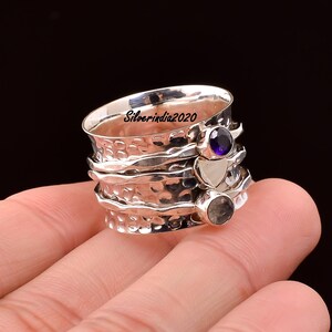 Moonstone Heart Spinner Ring: Handmade 925 Sterling Silver