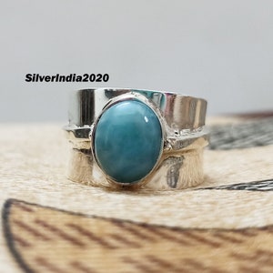 Handmade Larimar Ring: 925 Sterling Silver Band, Gemstone Jewelry
