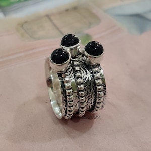 Black Onyx Ring, Spinner Ring, 925 Silver Ring, Meditation Ring, Texture Ring, Anxiety Ring, Onyx Jewelry, Women Ring, Gift For Her