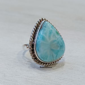 Handmade Larimar Ring: 925 Sterling Silver Boho Jewelry