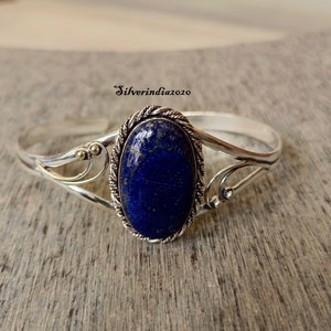 Lapis Lazuli Bangle: Handmade 925 Sterling Silver Gemstone Bangle