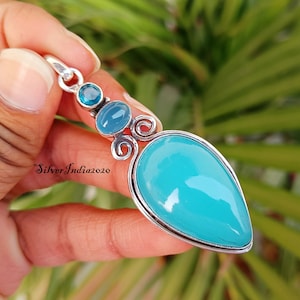 Aqua Chalcedony 925 Sterling Silver Handmade Pendant