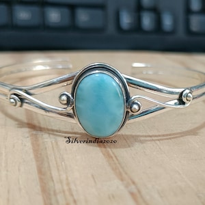 Larimar Bangle, 925 Sterling Silver, Handmade Bangle, Women Bangle, Wedding Bangle, Natural Larimar Bangle, Silver Bangle, Beautiful Bangle.