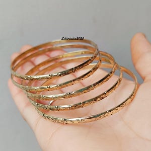 5 set of Bangles, Handmade Brass Bangle, Solid Brass Bracelets, Brass Bangle,Stackable Bangle Bracelet For Women,Flower Design Bracelet Gift