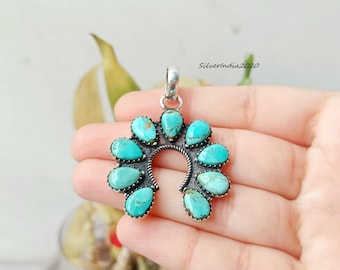 Kingman Turquoise Naja Pendant, Sterling Silver Southwestern Boho Necklace