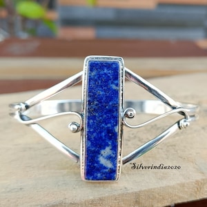 Lapis Lazuli Bangle-925 Sterling Silver Bangle-Adjustable Cuff Bangle-Open Cuff Bangle-Silver Bangle-Gemstone Bangle-Gift For Her