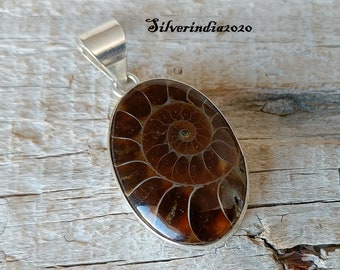 Ammonite Fossil Pendant, 925 Sterling Silver Pendant For Women, Handmade Pendant With Gemstone, Good-looking Pendant, Gift For Her Jewelry