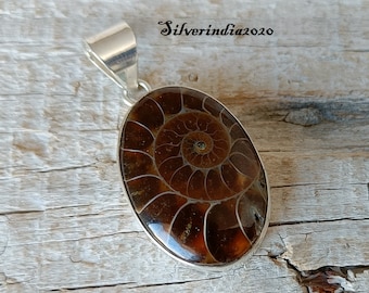 Ammonite Fossil Pendant: Handmade 925 Sterling Silver Gemstone Jewelry