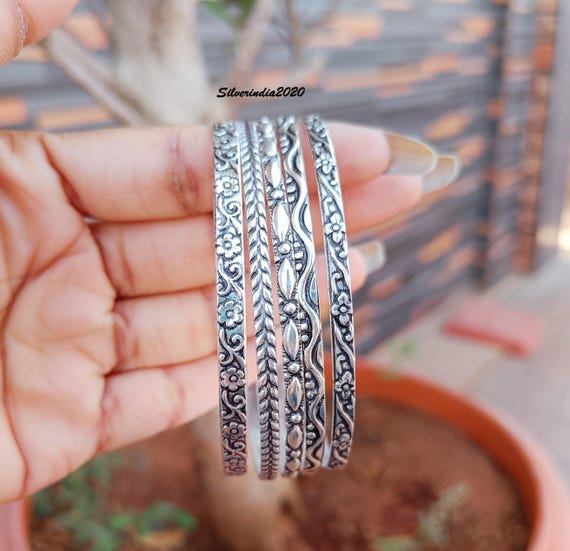 Handmade Sterling Silver Stacking Bangles - Set of 5 Designer