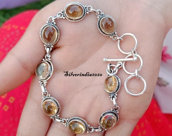 Sterling Silver Bracelet For Women, Beautiful Citrine Handmade Bangle, 7 Gemstone Bracelet, Trending Bracelet, Christmas Birthday Jewelry
